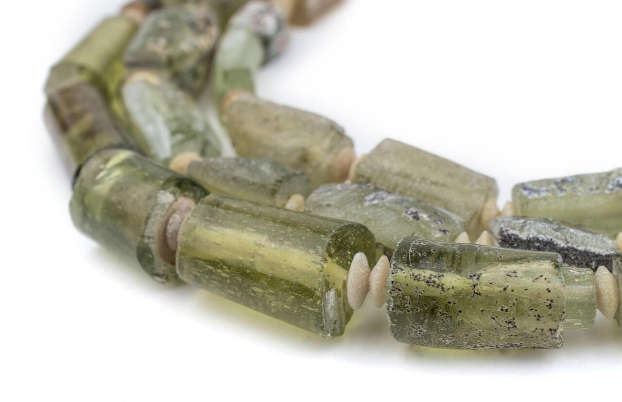 Rectangular - Sea Green Roman Glass Beads, Genuine Glass Found in Afghanistan, Matte Glass Beads for Jewelry Making, The Bead Chest